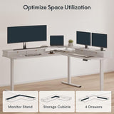 SANODESK 71" L Shaped Standing Desk with 4 Drawers, Height Adjustable Stand up Desk, Corner Gaming Desk with Monitor Stand, White Frame/White Top SANODESK