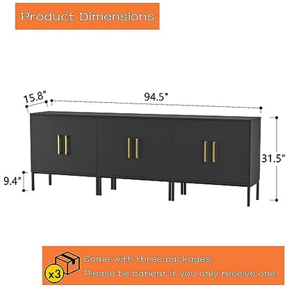 LYNSOM Set of 3 Accent Storage Cabinet with Doors and Adjustable Shelf, Freestanding Modern Sideboard Buffet Cabinet for Office, Dining Room, Living Room, Hallway, Black - WoodArtSupply