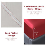 Revdomfly 4 Pcs Queen Size Luxury Silky Soft Wine Red Satin Sheet Set,1 Premium Moisture Wicking Fitted Sheet Fits Up to 16 Inches Deep Pocket + 1 Flat Sheet + 2 Pillowcases（Wine Red, Queen） Revdomfly