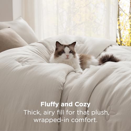Bedsure King Size Comforter Set Beige, Soft Prewashed King Bedding, Quilted Comforter with Clover Design, Down Alternative Comforter for All Seasons, 3 Pieces Bed Set with 2 Pillow Shams Bedsure