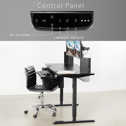 VIVO Electric Height Adjustable 60 x 24 inch Memory Stand Up Desk, Black Solid One-Piece Table Top, Black Frame, Touch Screen Preset Controller, 2E - WoodArtSupply