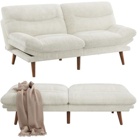 Pipishell Futon Sofa Bed, Modern 66" Futon Couch Convertible to Bed & Lounger, Compact Size, Corduroy Loveseat, Durable Construction - Fits Small Spaces, Apartments,Study Room (Beige White, 66 Inch) Pipishell
