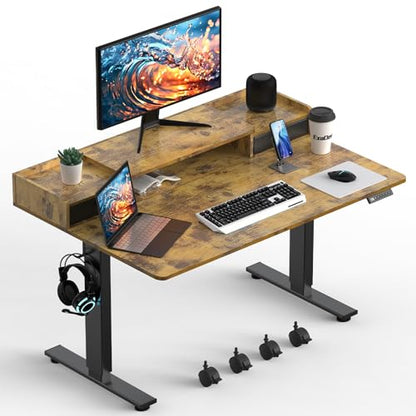 ExaDesk 48×30 Inch Electric Standing Desk with 2 Drawers, Adjustable Height Widened Stand Up Desk with Storage Shelf, Sit to Stand Ergonomic Workstation for Home Office - WoodArtSupply