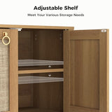LubanNese 55" Rattan Sofa Console Table, Boho Wood Entryway Storage Cabinet with 4 Doors & Adjustable Shelf, Multifunctional Coffee Bar Sideboard Buffet for Kitchen, Dining Room, Living Room LubanNese
