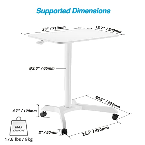 AVLT 48" Ambidextrous Standing Desk, Mobile Adjustable Height Rolling Laptop Desk, Folding Computer Projector Cart with Brake Casters, Portable White Desk for Home Office AVLT