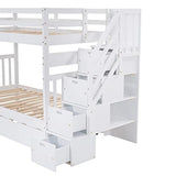 Twin over Full Bunk Bed with Trundle, Wood Bunk Bed with Storage Cabinet and Drawers, Convertible Bunk Beds Twin over Full Size Split into 3 Beds for Kids, Teens, Adults, Noise-reduced, White Harper & Bright Designs