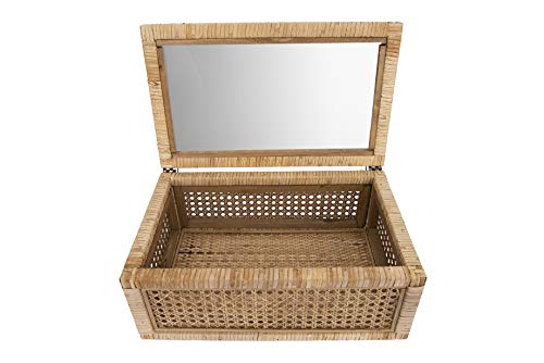 Creative Co-Op Modern Decorative Rectangle Woven Rattan and Wood Display Boxes with Glass Top, Set of 2 Sizes, Natural Finish - WoodArtSupply