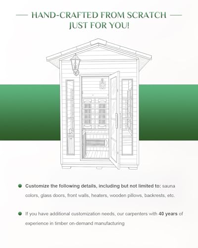 Duthss Customize Outdoor Far Infrared&Steam Sauna Rooms,1-6 Person Canadian Cedar Infrared Steam Barrel Saunas,Customization of Size, Color, Front and Rear Windows, roof, Porch, Heater, Interior, etc Duthss