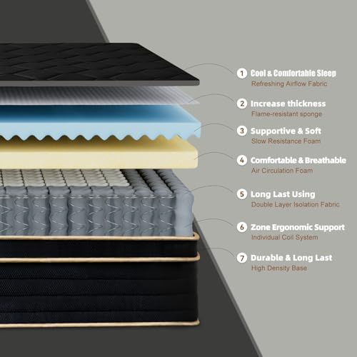 Nocavellis Twin Mattress 10 Inch Twin Size Mattresses in a Box Spring Hybrid Twin Bed Memory Foam Mattress Comfort Breathable Fabric Cooling Gel Pressure Relief, Medium Firm Nocavellis