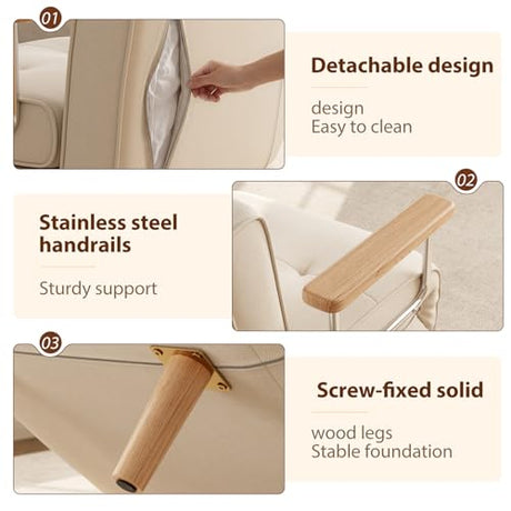 3 in 1 convertible sleeper sofa bed - Portable Rollaway Guest Bed Space-Saving Foldable Design for Easy Storage Futon Chair with 6-Level Adjustable Backrest for Guest Room Apartment Dorm, Cream Beige TIMBERKNOWS