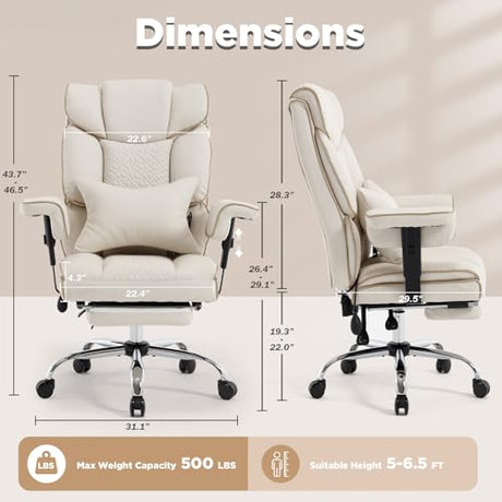 Comermax Massage Office Chair with Foot Rest, Wide Seat Heavy Duty Comfy Home Office Desk Chair, 500lbs Big Tall Reclining Office Chairs for Heavy People, White Comermax