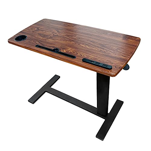 Over Bed Table Pneumatic Adjustable Height Stand Desk with Hidden Wheels USB Ports Pad Slot Mobile Laptop Standing Desk Cart, Podium Table (Walnut, 32X16 inshes) Usumairu