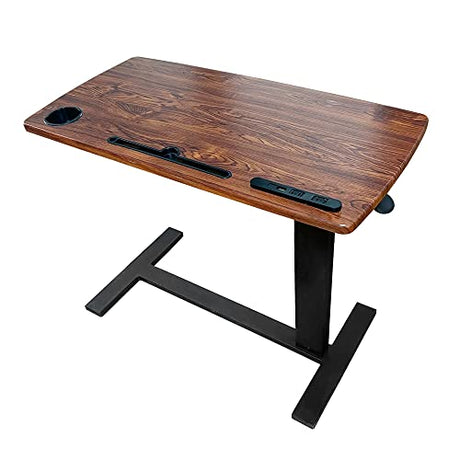 Over Bed Table Pneumatic Adjustable Height Stand Desk with Hidden Wheels USB Ports Pad Slot Mobile Laptop Standing Desk Cart, Podium Table (Walnut, 32X16 inshes) Usumairu
