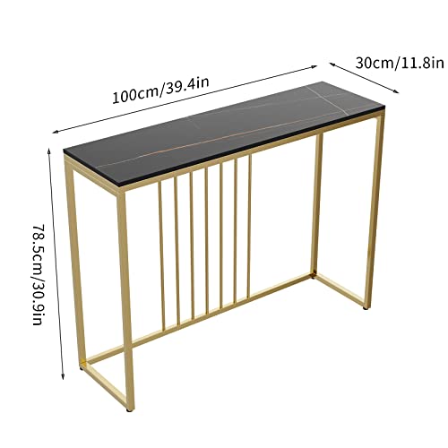 Wisfor Sintered Stone Entryway Console Table: Black Marble Tabletop Long Table with Golden Frame - Narrow Side Table Behind Sofa for Hallway Foyer, 40x12x31 inch Wisfor