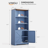 VINGLI Blue Bookcase with Doors and Adjustable Shelves, Steel 70" Tall Bookshelf Display Cabinet, 6-Tier Tall Farmhouse Metal Storage Cabinet for Study, Living Room, Home Office, Kitchen Pantry VINGLI
