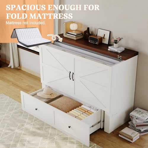 Murphy Bed Cabinet with Charging Station, Full Size Murphy Bed with Large Storage Drawer for Bedroom, Living Room, Home Office Generic