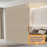 JILRON Accordion Folding Room Partition with Ceiling Track - Retractable Room Divider Curtain, Effortless Setup(Beige 100" W x 84" L-Pack of 1) Jilron