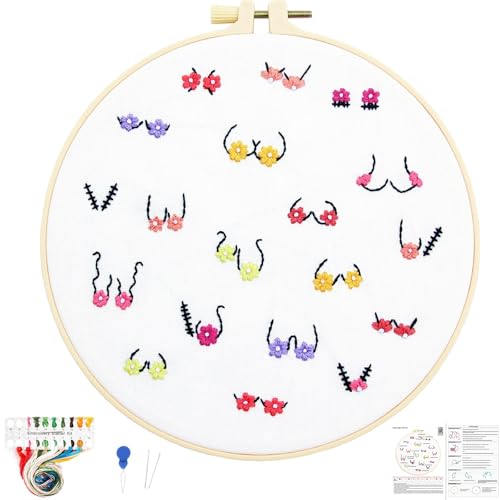 Crafmanoe Flowers Embroidery Kits for Beginners Adults, Hand Embroidery Starters Kits, Stamped Cross Stitch Kits DIY Needlepoint Kits for Beginners Adults, Embroidery Hoop, Thread and Video Tutorial