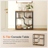 HOOBRO 29.5" Console Table, 5-Tier Narrow Entryway Table, Behind Couch Table with Storage Shelves, Sofa Table for Hallway, Living Rooms, Entryway, Rustic Brown and Black BF69XG01 HOOBRO