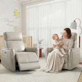 HAOMARKETS Electric Swivel Rocker Recliner Chair, Power Faux Leather Glider Rocking Recliners for Adults,360° Swivel Nursery Reclining Sofa with USB Charging Port, Beige