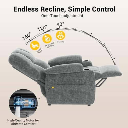 AMADA HOMEFURNISHING Power Recliner Chair for Adults, Infinite Adjustable Chenille Electric Recliner with Cup Holder, Remote, USB Port, Side Pockets & Thick Seat Cushion, for Living Room & Bedroom