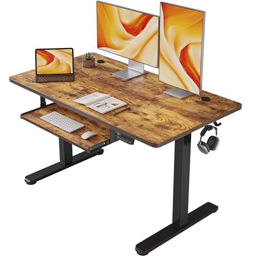 FEZIBO Standing Desk with Keyboard Tray, 48 × 24 Inches Electric Height Adjustable Desk, Sit Stand Up Desk, Computer Office Desk, Rustic Brown - WoodArtSupply