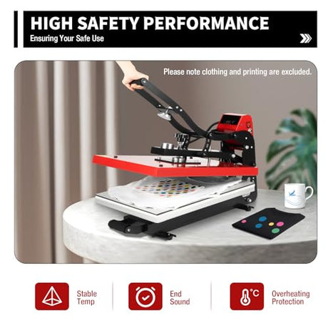 LyeXD 16x20 Inch Auto Heat Press Machine with Slide Out Function, Heat Transfer Machine T-Shirt Heat Press Machine,Red Clamshell Heat Press for T Shirts, Puzzles, Mouse Pads, Mugs, Phone Cases LyeXD