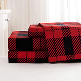 KACEMOO King Size Bed Sheets Set 4PC - Red Black Plaid Printed Sheet Soft Cooling 1800 Thread Count Brushed, 8-17'' Deep Pocket Kids Pattern Bed Sheet, Machine Washable Patterned Double Bedding Set KACEMOO