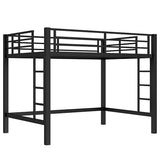 Full Size Metal Loft Bed with Safety Guardrails & Dual-Side Ladders for Kids Teens Adults,Heavy Duty Metal Loft Bed Frame with Sturdy Steel Slats & Large Under-Bed Space for Student Bedroom Dorm,Black FUvellamo