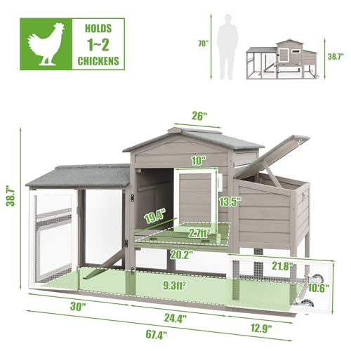 Chicken Coop with Wheels, Backyard Wooden Hen House Outdoor for 1-3 Chickens, 2 Story Poultry Cage Chicken Coop and Run, Nesting Box, Pull Out Trays, for Small Animals Rabbit Duck (Grey) - WoodArtSupply