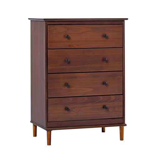 Walker Edison Modern Tall 4 Solid Wood Dresser Bedroom Storage Drawer Organizer Closet Hallway, 40 Inch, Walnut-T - WoodArtSupply