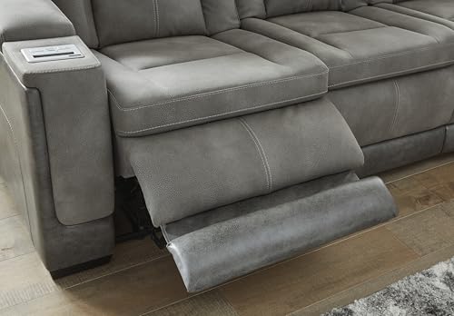 Signature Design by Ashley Next-Gen DuraPella Modern Faux Leather Power Reclining Loveseat with Console & Adjustable Headrest, Gray Signature Design by Ashley