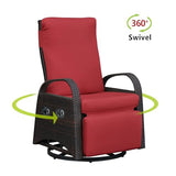 ATR ART TO REAL Outdoor Swivel Chair, Wicker Outdoor Recliner for Patio Dual-Adjust Reclining Lounge Chair with Removable Soft Cushion, for Patio, Porch, Poolside, Balcony, Lawn (Red)