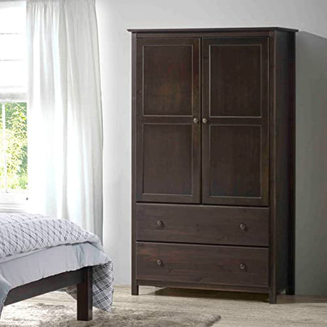 Grain Wood Furniture Shaker 2-Door Wardrobe, Solid Wood with Expresso Finish Grain Wood Furniture