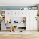 Merax Murphy Bed Wall Bed with Wardrobe, Cabinet and Desk, Twin Size, White Merax