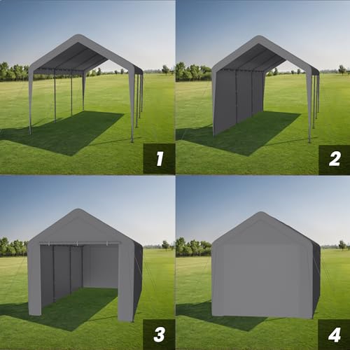Kecreque Carport 10x20 Heavy Duty Portable Garage w/Removable Sidewalls & Roll-Up Door Car Canopy Party Tents Waterproof UV Resistant All Weather Car Port for Trucks,Boats(Grey) Kecreque