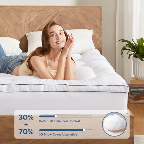 BEDLORE Queen Mattress Topper, Thick Pillow Top Bed Cover for Back Pain Relief, Soft Mattress Pad with Deep Pockets 6-18 inch BEDLORE