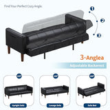 GarveeHome Futon Sofa Bed, 75-Inch Modern Faux Leather Convertible Couch, Mid-Century Loveseat for Small Space, Living Room, Bedroom, Black GarveeHome