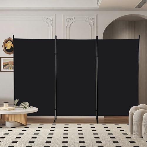 ‌FDW 3-Panel Room Divider Privacy Screen, 6FT Portable Folding Partition with Metal Frame (102" W x 70" H) for Office/Home Use, Dark Black FDW