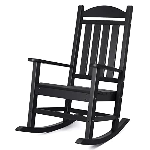 Devoko Rocking Chair Plastic Outdoor Indoor Patio Rocker Chair High Back All Weather Rocker for Patio Backyard Porch Garden (Black)