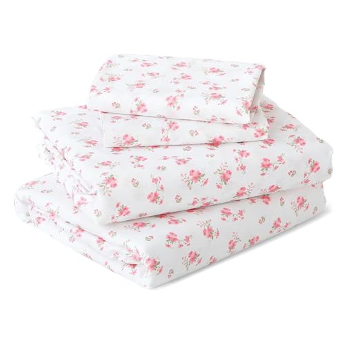 MUXHOMO King Size 4 Piece Sheet Set, Soft Breathable Bed Sheet Set for Bedroom with Deep Pocket Up to 16", Wrinkle-Free & Cooling Bedding for Oeko-TEX Certified - Blossoms Pink MUXHOMO