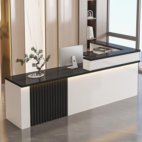 L Shaped Reception Desk with Counter, Modern Front Desk Reception Counter with Storage, Office Reception for Salon Retail Store Business Lobby with Lockable Drawer (White Black - Left, L 160cm/63in) Generic