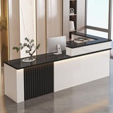 L Shaped Reception Desk with Counter, Modern Front Desk Reception Counter with Storage, Office Reception for Salon Retail Store Business Lobby with Lockable Drawer (White Black - Left, L 160cm/63in) Generic