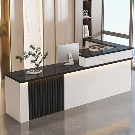 L Shaped Reception Desk with Counter, Modern Front Desk Reception Counter with Storage, Office Reception for Salon Retail Store Business Lobby with Lockable Drawer (White Black - Left, L 160cm/63in) Generic