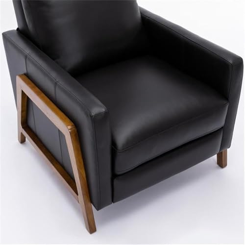 BOWERY HILL Push Back Recliner Chair, Top Grain Leather Upholstery, Exposed Wood Frame, Mid Century Modern Recliner, 41.25" Hx30.5 Wx33.46 D