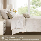 Madison Park 7-Piece Velvet Comforter Set, Jacquard Bedding Sets for All Season, Includes Comforter, Bed Skirt, Pillow Shams and Decorative Pillow, Queen/King/Cal King, Nocturne, Champagne Madison Park