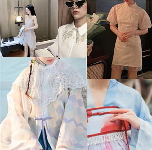 GorinsKani 2 Yard White Black Silk Tassel Gedbkiuce 2 Yard White Black Silk Tassel Fringe Trim Beads Lace Trim Embroidery Lace Fabric Sewing Material Tassels (Black Gold) GorinsKani