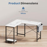 DUMOS L Shaped Desk Computer Gaming Corner Table 50 Inch Home Office Writing Student Work PC Workstation with Side Storage Bag CPU Stand for Bedroom Small Spaces DUMOS
