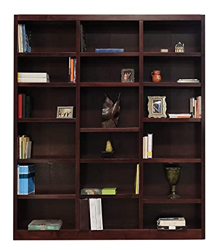 Traditional 84" Tall Triple Wide Cherry Wood Bookcase with 18 Shelves - WoodArtSupply