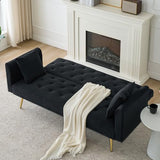 71" Modern Velvet Sofa Bed Futon, Convertible Sleeper Couch with Adjustable Backrest, Tufted Recliner Loveseat with Golden Chrome Legs & 2 Pillows for Small Spaces, Living Room, Apartment (Black) Generic